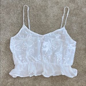 White Embroidered Crop Top